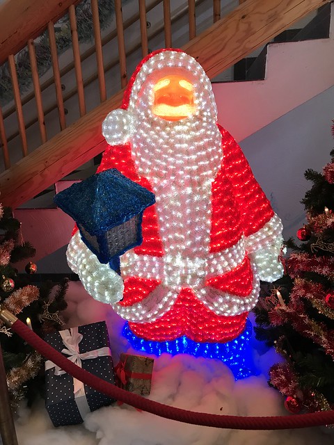Santa Claus village, lighted plastic santa
