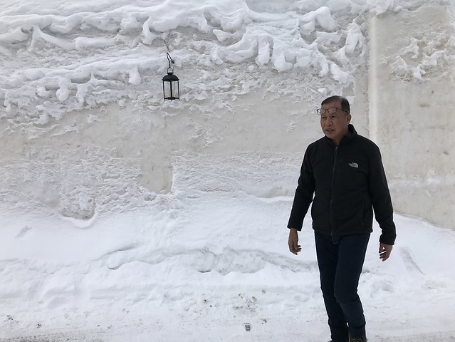 Edmund walks to the Arctic Snow Hotel