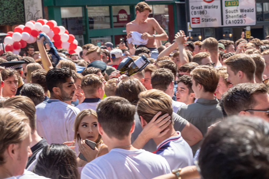 Large scale disorder in Brentwood Essex, following England win in World Cup match