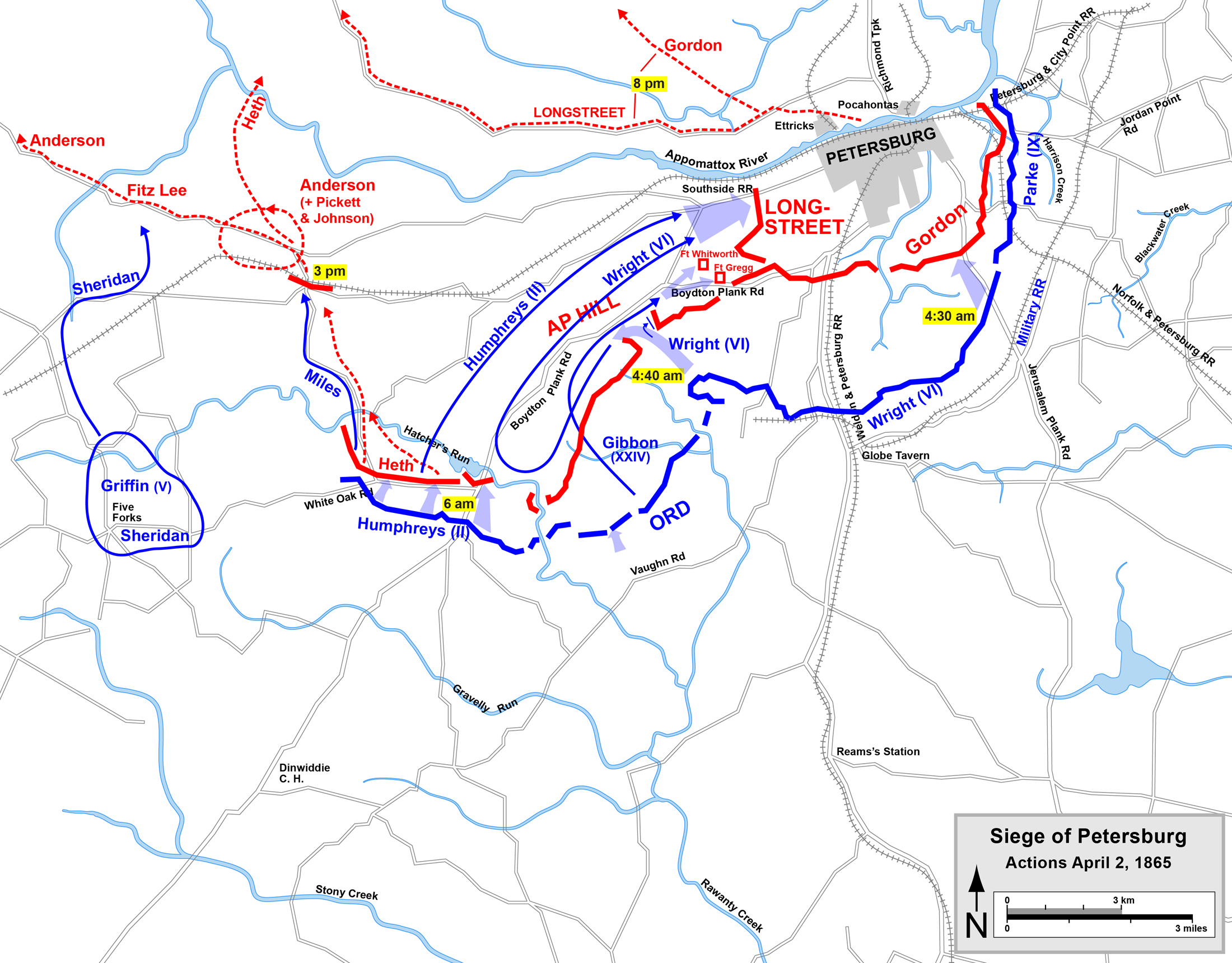 Grant's April 2, 1865, assault on the Petersburg line and the start of Lee's retreat.