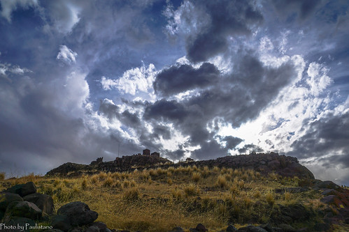 travel peru sillustani andes altiplano sky ruins ancient landscape mountain grass