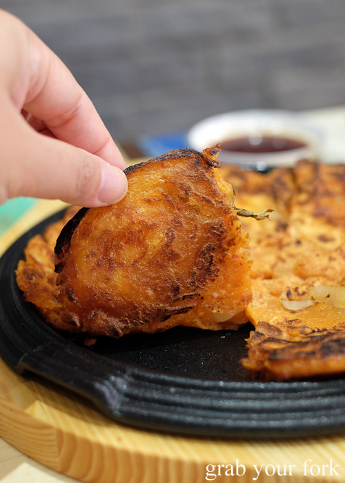 Kimchi pancake crisp bottom at Gami Chicken and Beer at Central Park Sydney
