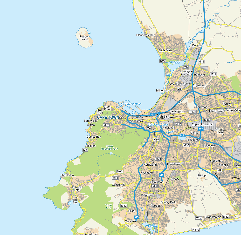 Present-day map of Cape Town