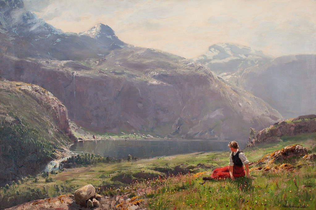 Hans Andreas Dahl «A young girl in a fjord Landscape»