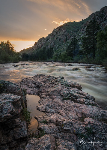 poudrecanyon poudreriver anselwatrous coloradophotography landscapephotography river sunset larimercounty nationalforest publicland rapids granite rock canyon