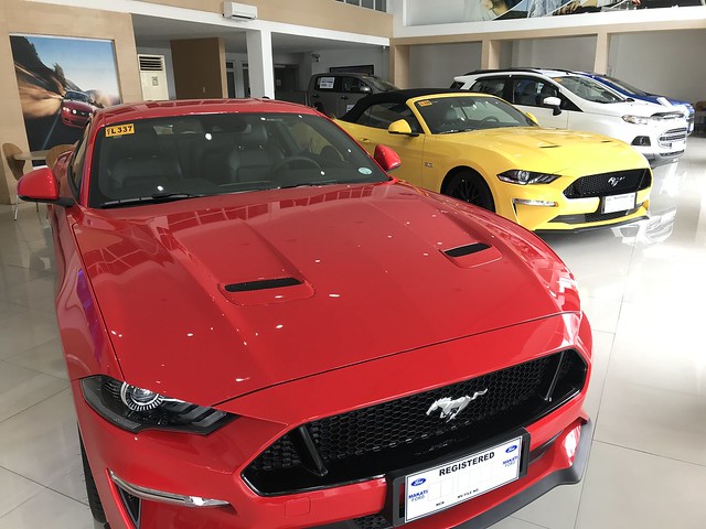 red and Yellow Ford Mustang