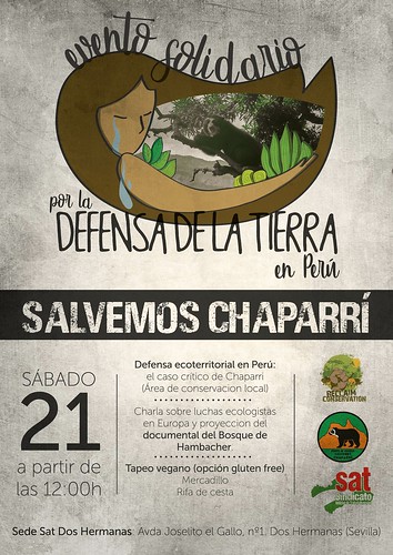 Cartel del evento solidario de SAT Dos Hermanas en defensa de la tierra en Perú