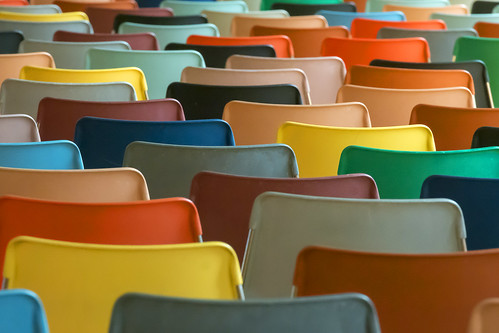 Back of colored chairs