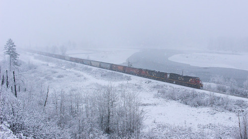 train railway railroad grain cnr snow blizzard river april easter dash840c