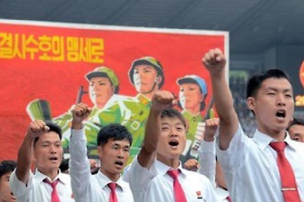 Mass rally in Pyongyang, North Korea, denouncing U.S. imperialists. Photo taken on June 25, 2015.