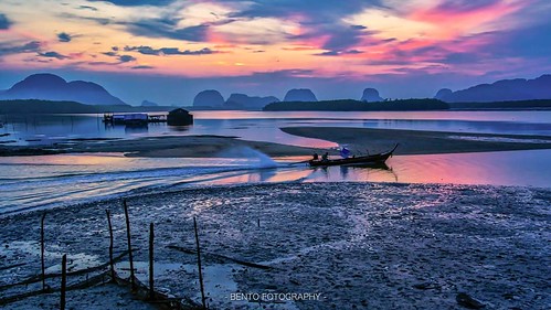 thailand sunrise boat sea river morning life phangnga samchongtai asia