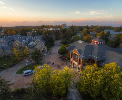 hdr sunset college campus stlawrence university canton newyork northcountry trees fall autumn student center dana sullivan chapel aerial drone