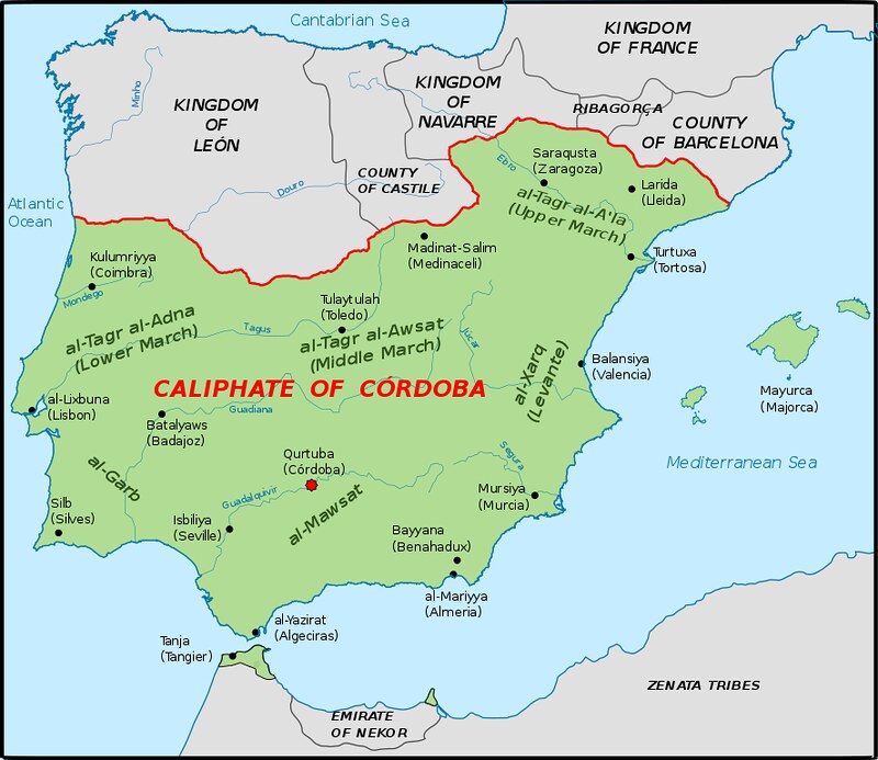 Map of Caliphate of Córdoba before disintegration