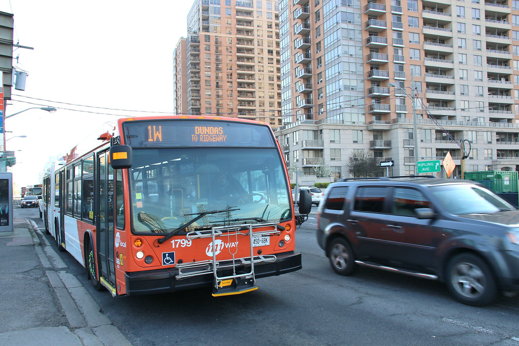 Mississauga (miWay) Transit 1799 NovaBus LFS Artic Local Bus Westbound On Dundas St Route 1W In Toronto