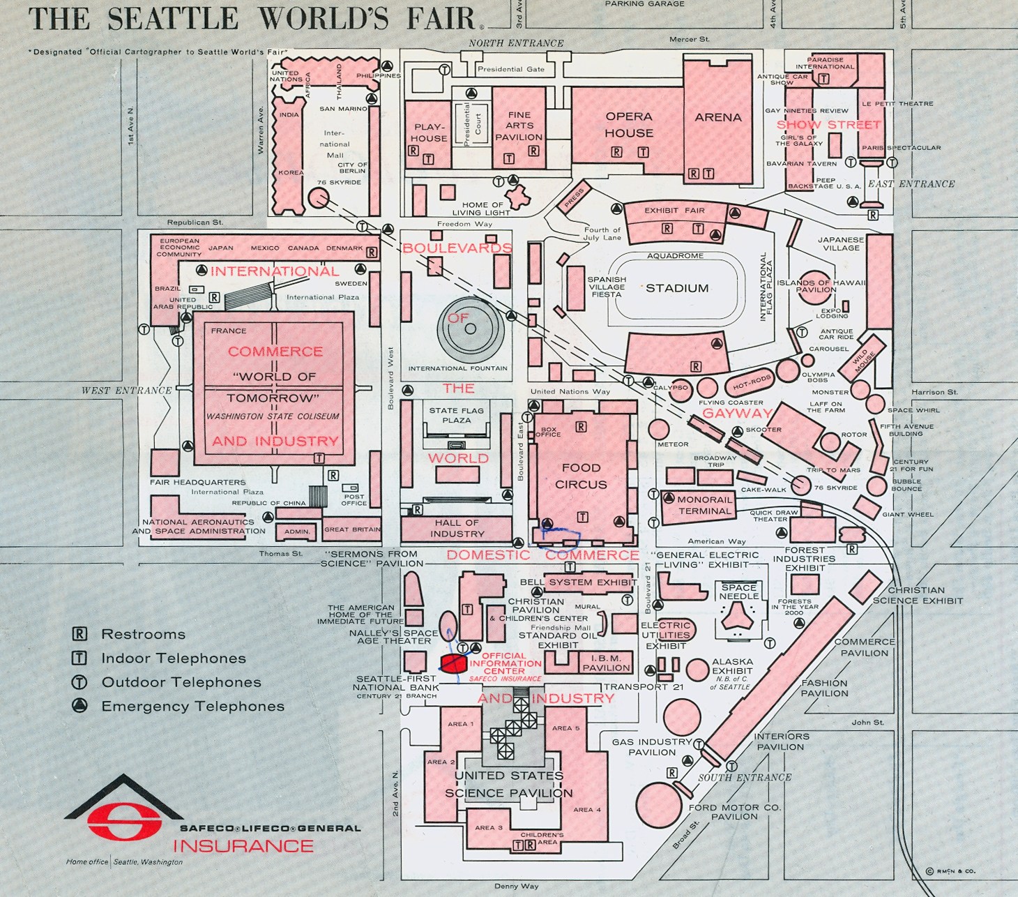 1962 map of Seattle World's Fairgrounds