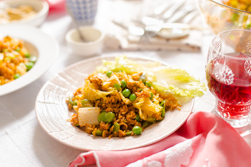 Rice, Hummus, Peas and Lettuce 