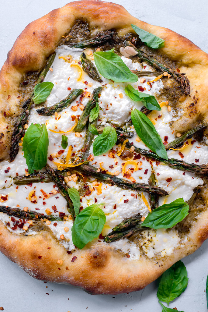 Spring Pizza with Pesto, Asparagus and fresh lemon zest.