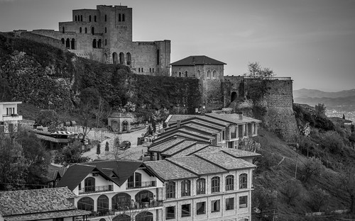 rooftops albania bw blackwhite castle city kruje monochrome town