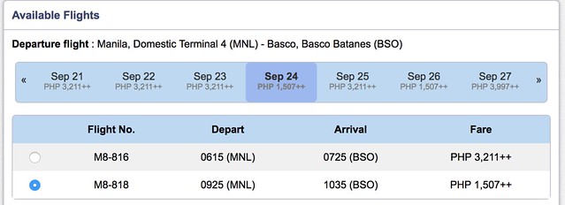 Manila to Batanes SkyJet Airlines September 24, 2018 One-way