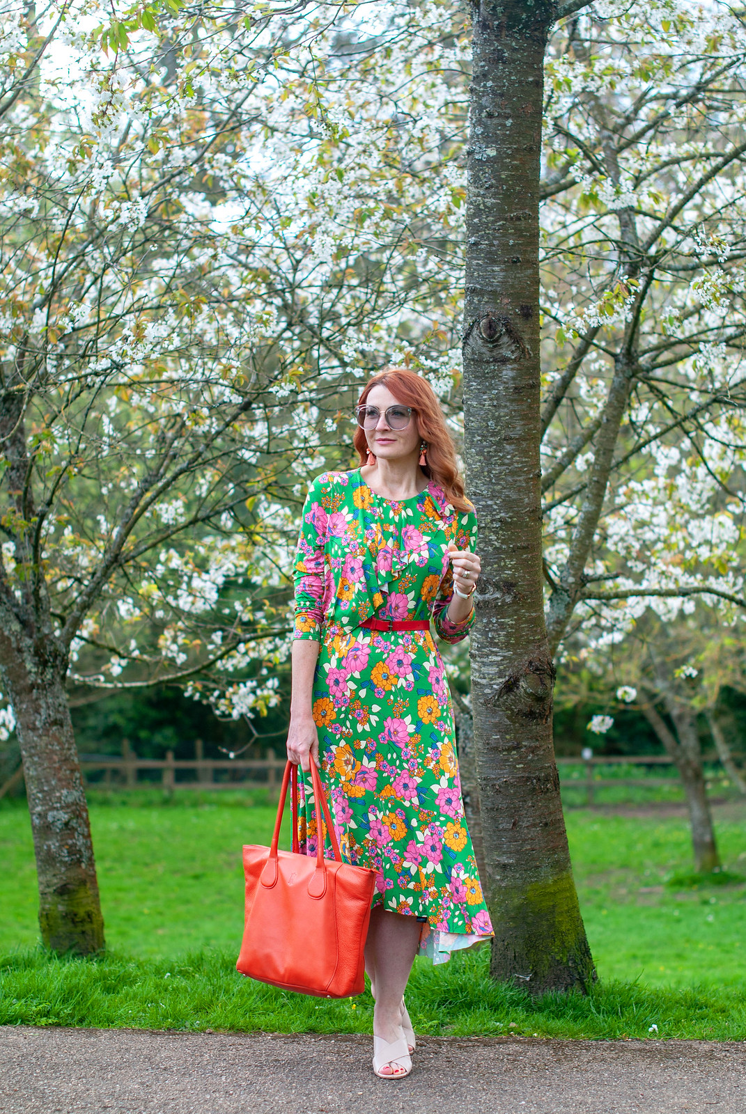 Wearing a Psychedelic Florals for Spring Dress: 60 style floral midi dress with asymmetric hem \ summer style \ bright colours \ outfit of the day \ ootd | Not Dressed As Lamb, over 40 style