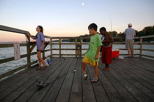sunset people moon fish water kids children pier fishing dock dusk candid yorktown atsunset