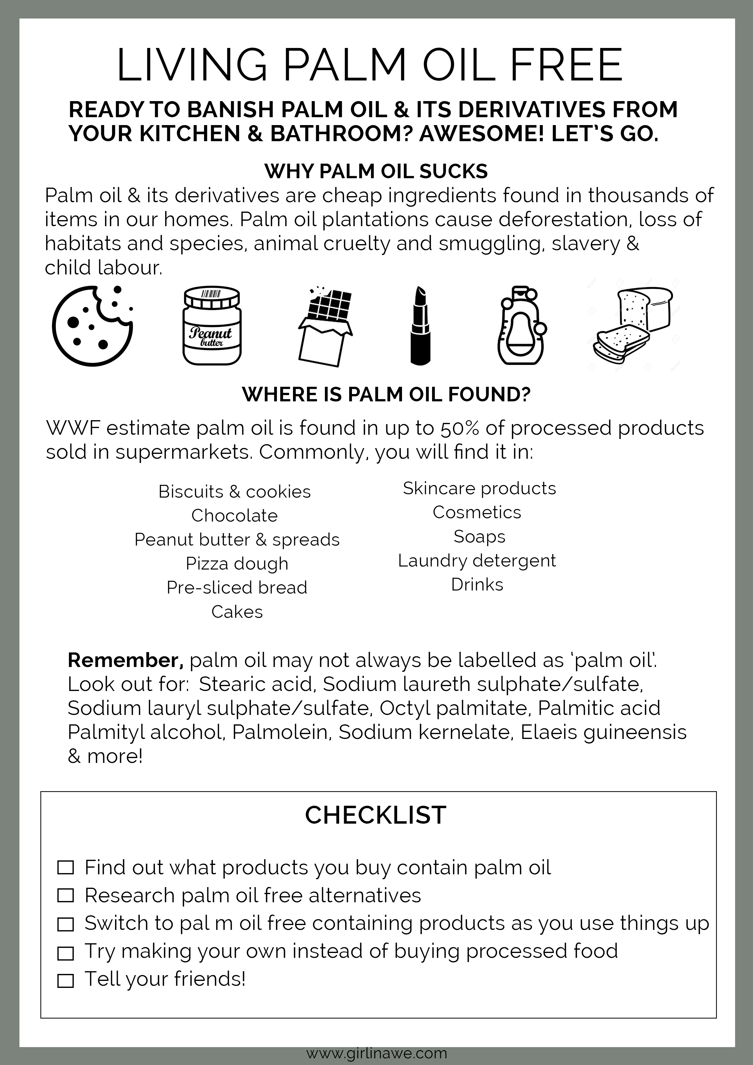 Checklist for living palm oil free
