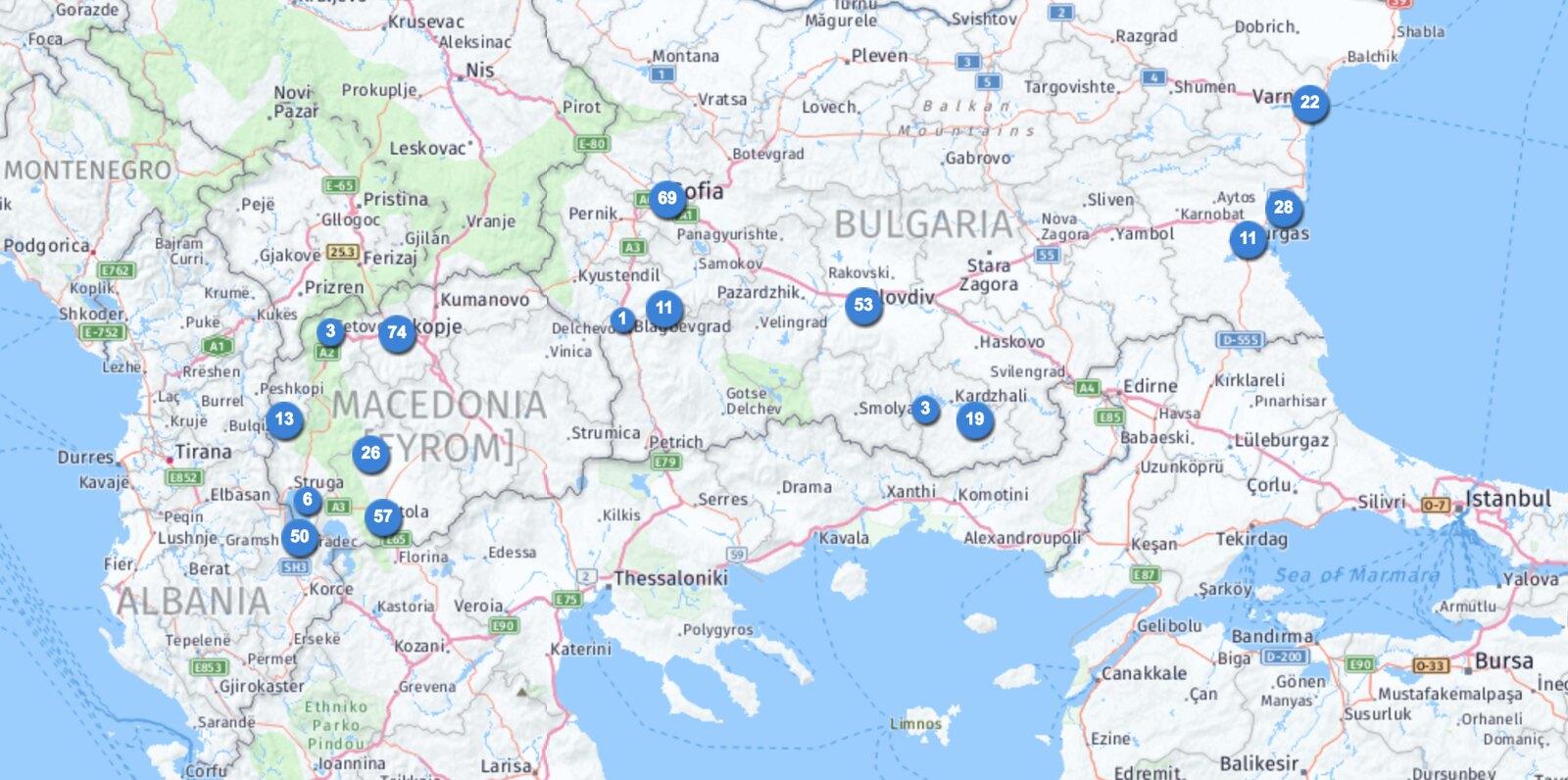 Map of May 2017 Trip to Bulgaria and Macedonia