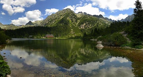 mountain panorama landscape reflections mirror water lake summer sky clouds