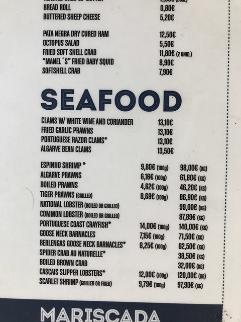 portugal june 17 2018 232 seafood menu list