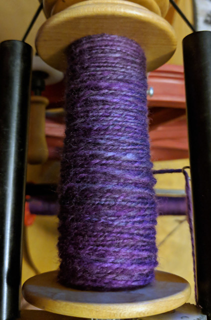 Tour de Fleece 2018 Day 11 - Into The Whirled Polwarth Falkland Wool Carded Batt in Cattywumpus Colorway Plying Started 2