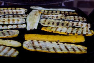 grilling the zucchini planks