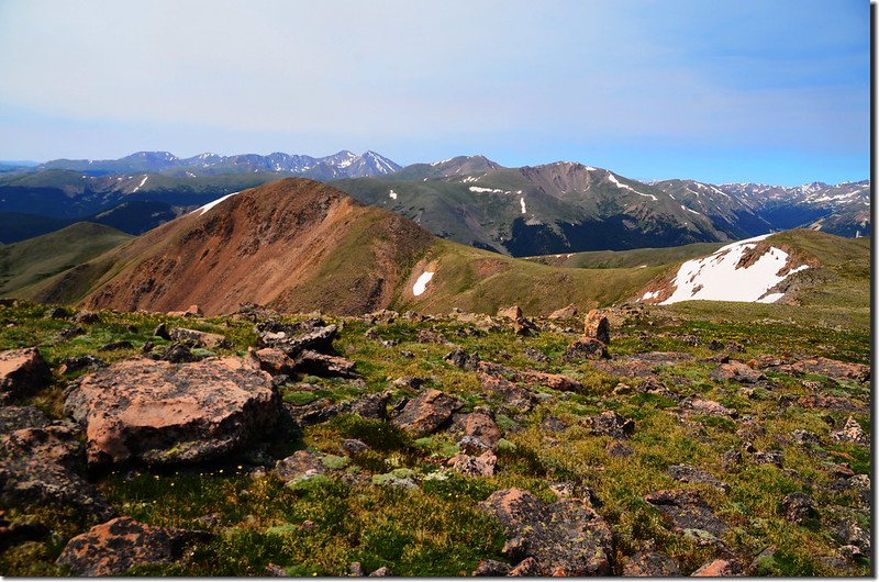 Looking south at  Grays Peak et al mountains from the trail below Mount Flora's summit