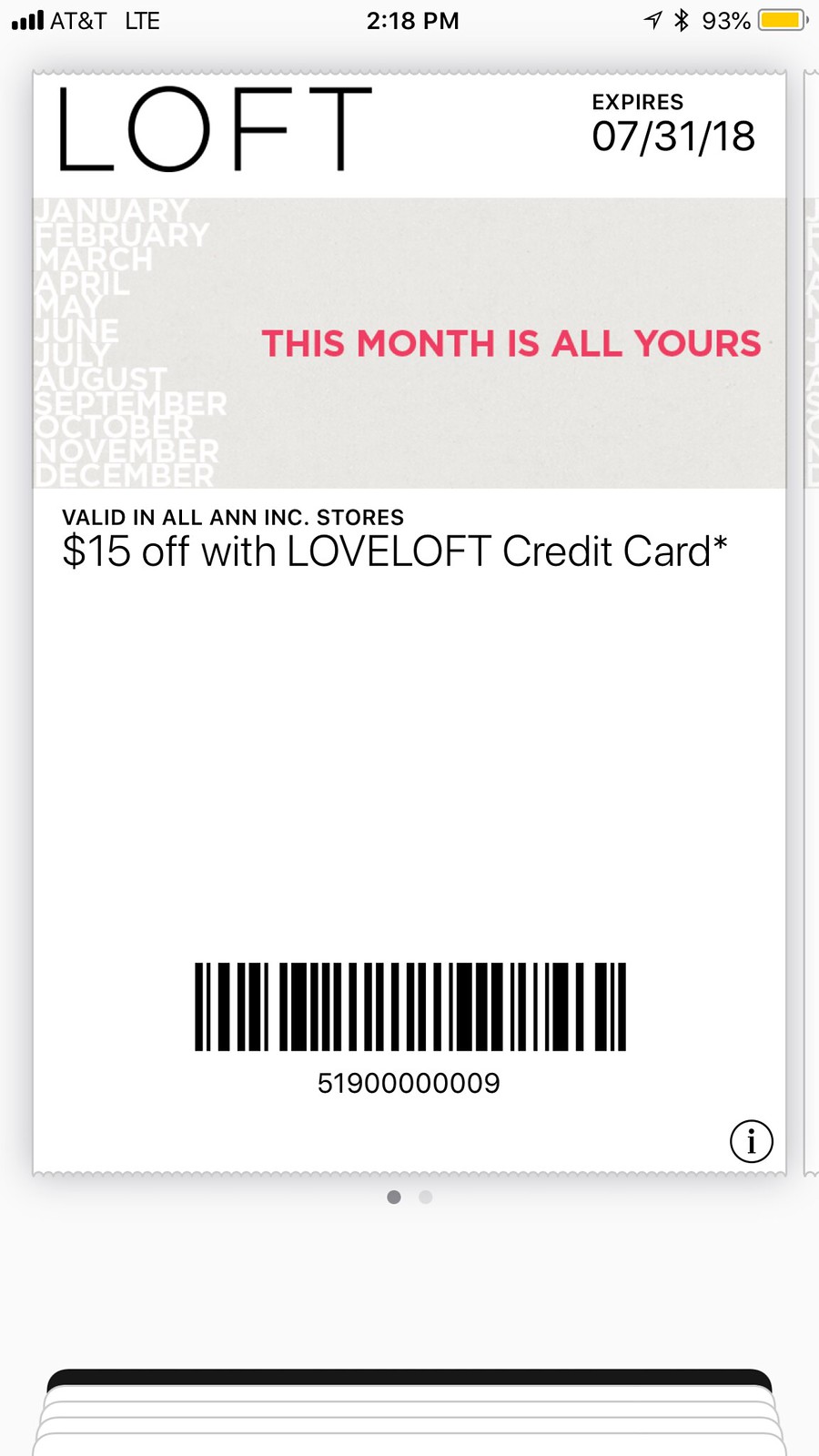 $15 July Birthday Coupon - Valid in all Ann Inc. Stores