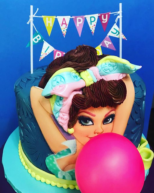 Balloon Blowing Birthday Girl Cake by Lisa Forte