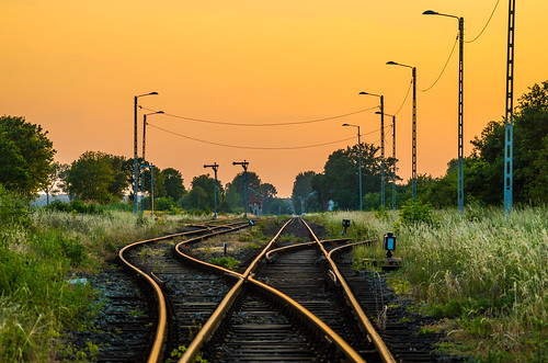 railway tory landscape sunset bieniów polska lubuskie poland pentax k50