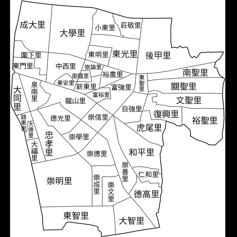 臺南市東區行政區地圖-45里-有里名無底色