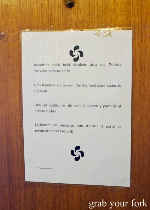 Entry instructions at Gure Txoko Basque Club in Sydney