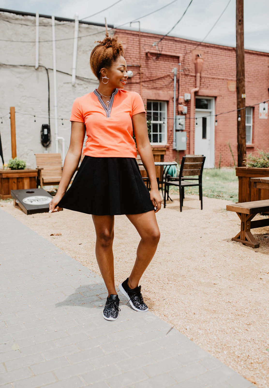 how to wear a skirt with sneakers