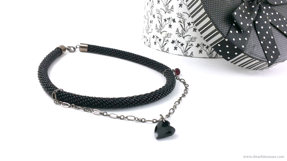 Elegant black seed bead crochet necklace