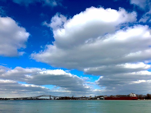 winter 2018 january port huron michigan clouds ice sky cold blue river