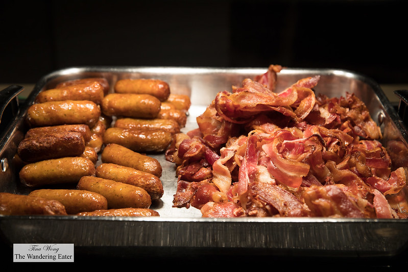 Bacon and sausage at the breakfast buffet