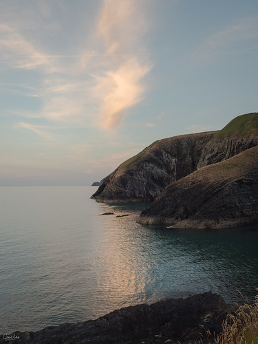 ceibwr cliffs coastal evening landscape pembrokeshire rocks seascape treffynnon newport wales gbr