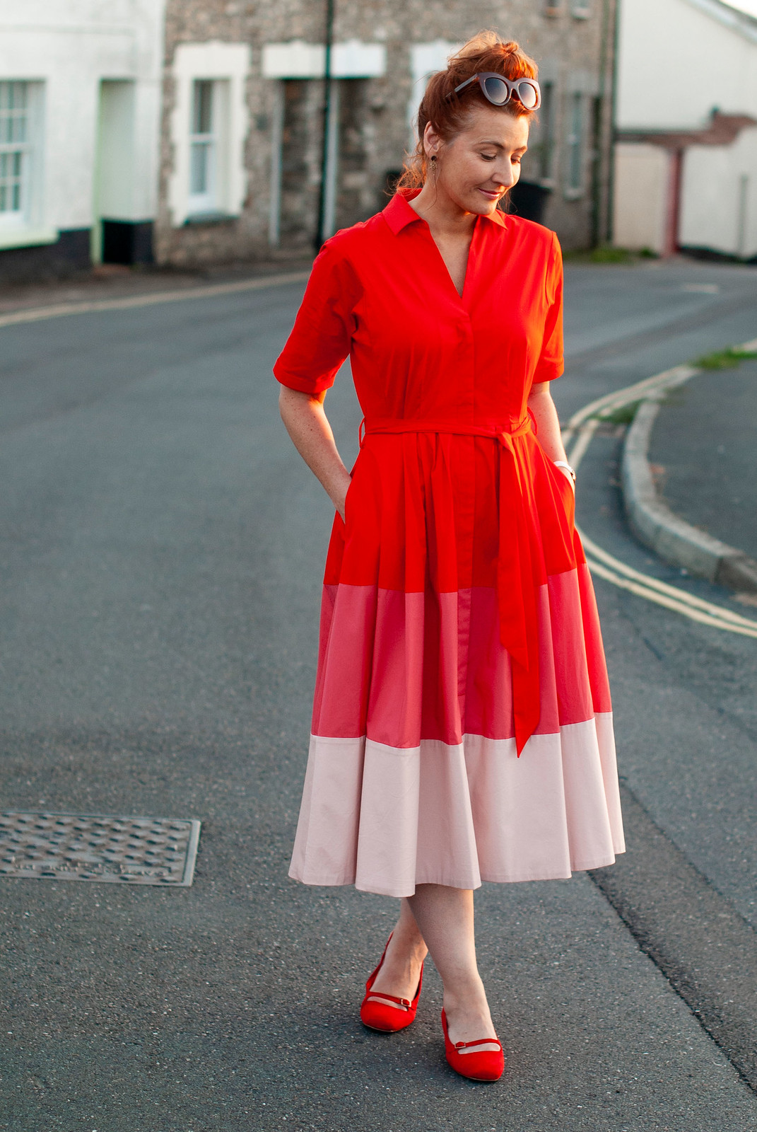 The Perfect Bold, Smart Summer Dress: A Red Ombré Shirt Dress | Not Dressed As Lamb, fashion for women over 40