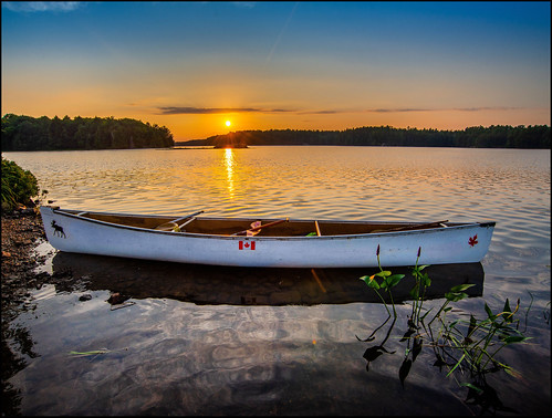 canoe sunset water sky ontario canada lake noganosh we wenonah