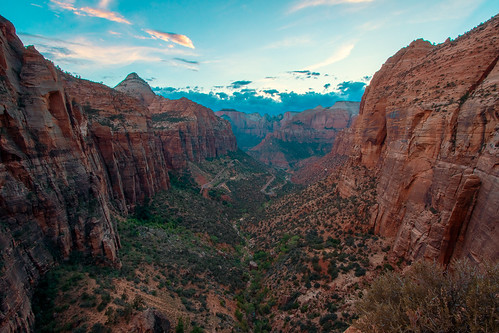 zionnationalpark canyonoverlook hike vacation sunset landscape virginriver sandstone red green blue clouds trees
