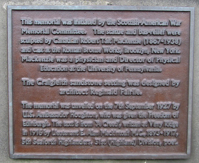 Plaque Beside American War Memorial, Princes Street Gardens, Edinburgh