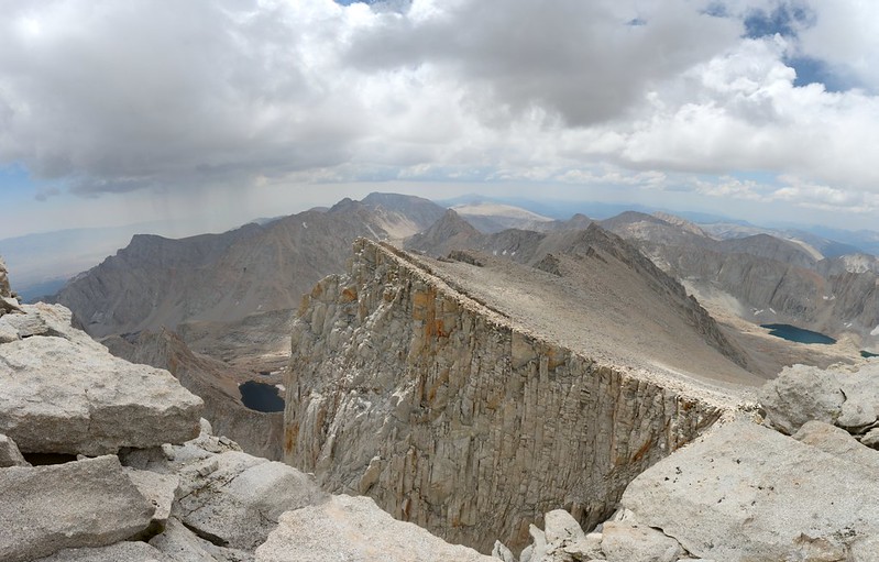 View south from the John Muir Trail from nearly the summit of Mount Whitney