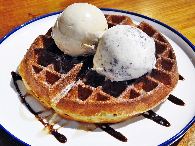 Waffles With Earl Grey Ice Cream, Baileys & Brownie Ice Cream
