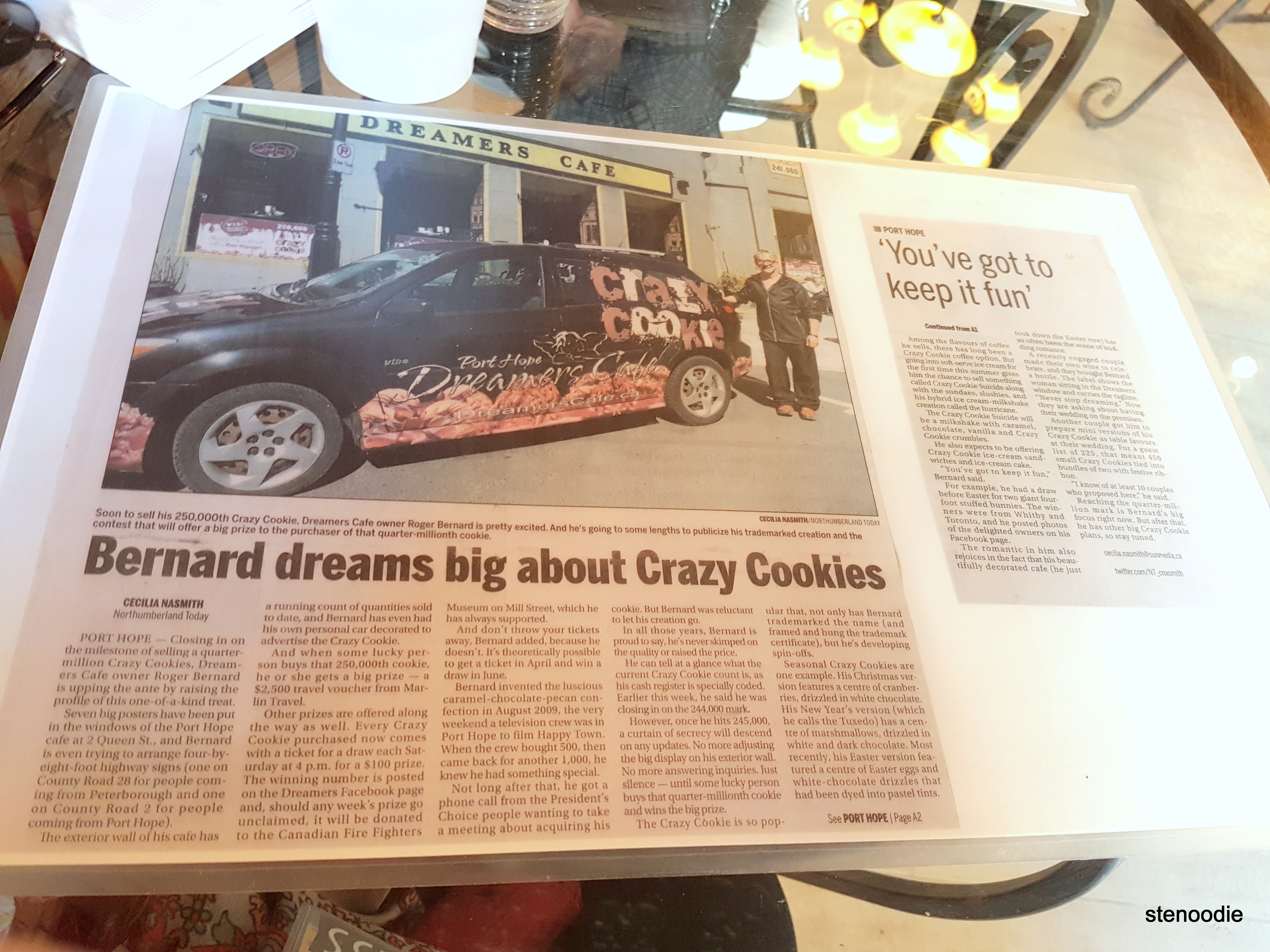 Crazy Cookie newspaper article