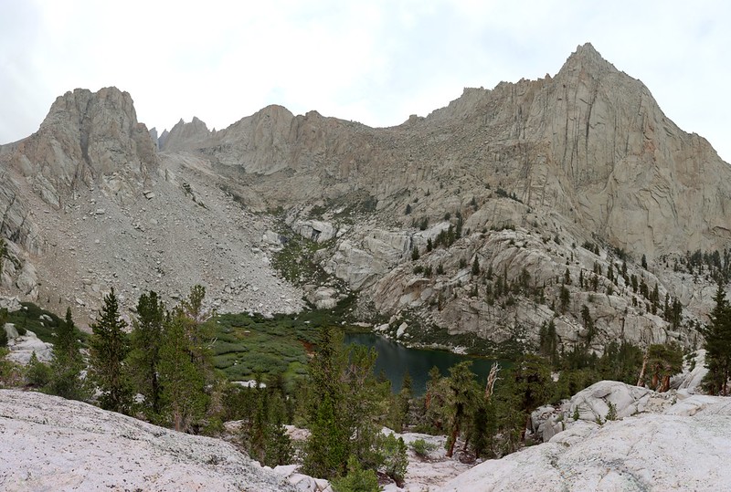 Thor Peak rises above Mirror Lake from the Mount Whitney Trail